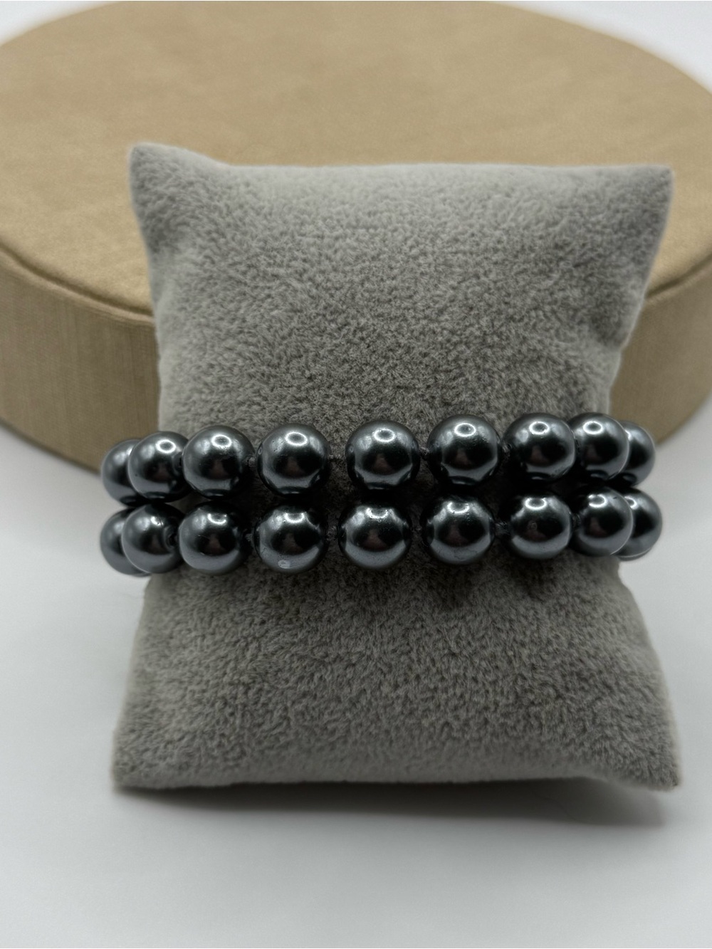 E.PEARL Double Strand grey faux  Pearl Stretch Bracelet
